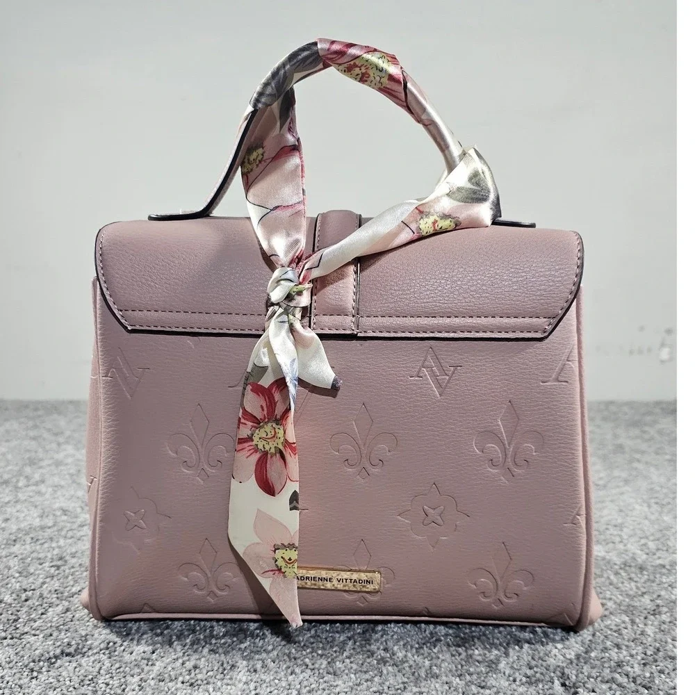 Adrienne Vittadini Satchel Womens Medium Embossed Fleur-de-Lis Top Handle Bag